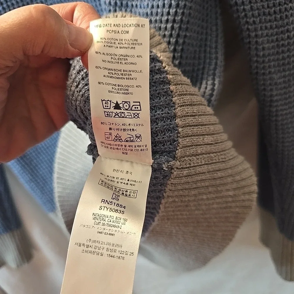 Patagonia‎ Ponderosa Pine Sweater Waffle Knit 1/4 Zip • Women's Size Large Blue - Picture 9 of 15